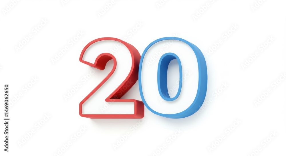 Number Twenty: Red and Blue 3D Rendering Number Twenty: Red and Blue 3D Rendering