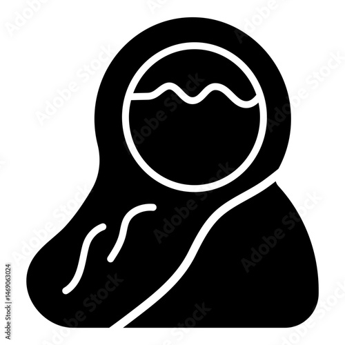 Solid icon of a woman in hijab with a simple facial frame.