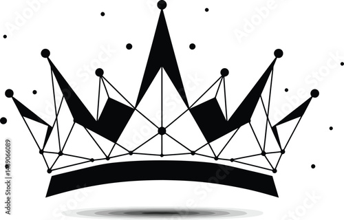 Geometric Black Crown, Line Art, Dots