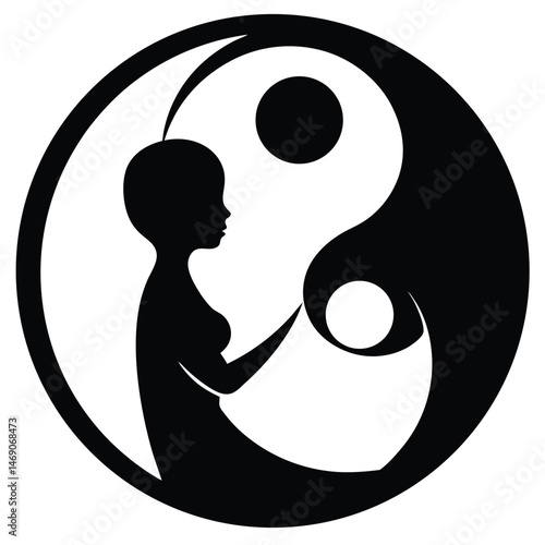 silhouette of mother and child forming yin yang
