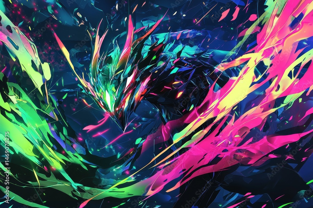 Vibrant abstract digital art featuring a creature. Vibrant abstract digital art featuring a creature.