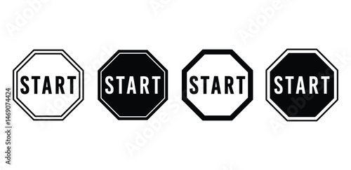 Octagonal Start Sign Icons Set Black and White Color Vector Design Illustration