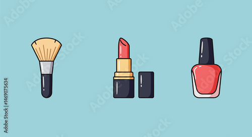 Beauty Tool Icons: Makeup Brush, Lipstick, Nail Polish