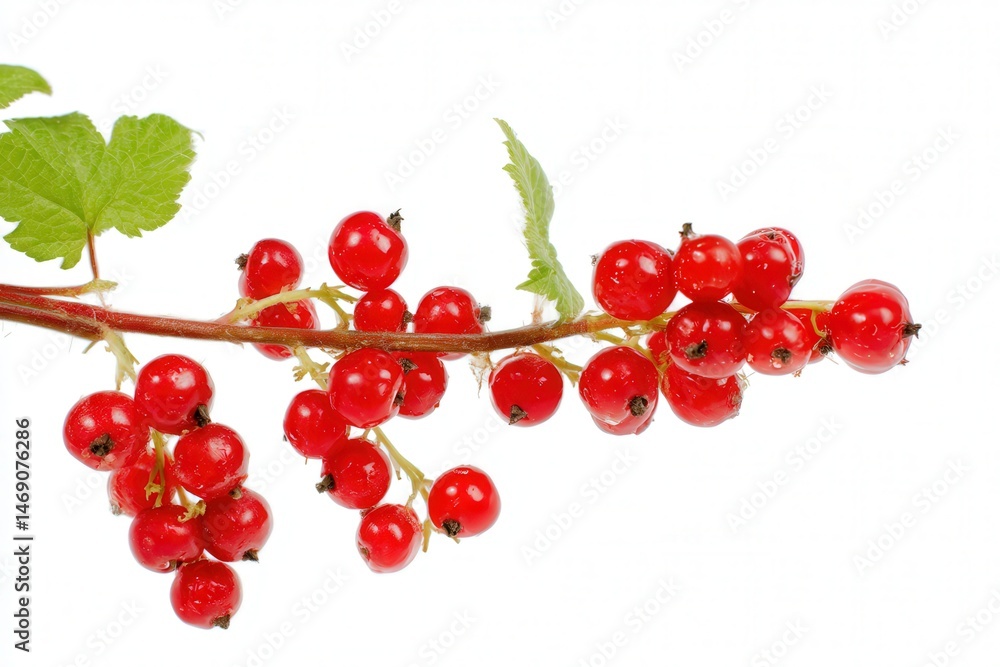 Fresh red currants with green leaves on white background
Fresh red currants with green leaves on white background