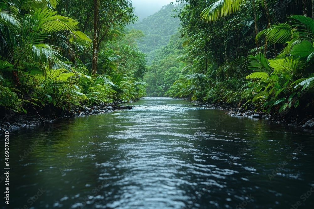 Obraz premium Serene Rainforest River Scene