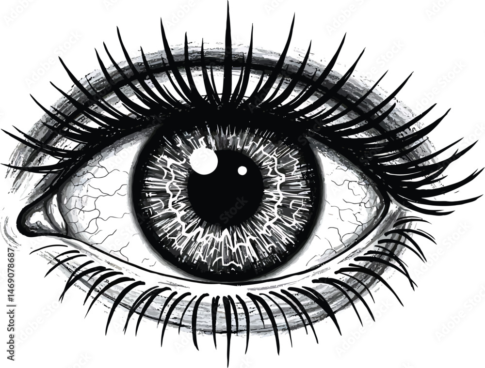 Obraz premium Intuitive Eye: Hand-Drawn Black Eye with Radiating Circle