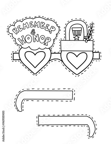 Memorial Day paper glasses activity set of hand drawn frames