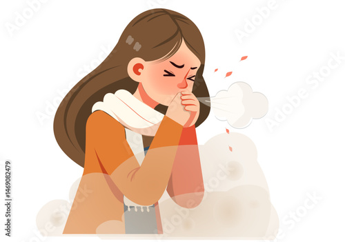 The cold, dusty air made the young woman cough and sneeze.