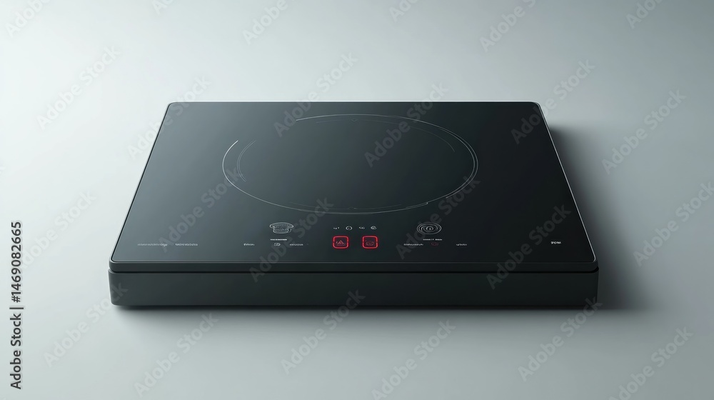Fototapeta premium Modern, sleek, black induction cooktop with digital controls