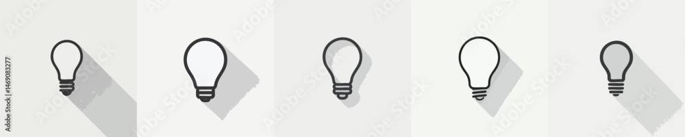Flat Minimalist Light Bulb Icon Set with Long Shadow – Concept of Idea, Innovation, and Creativity for UI/UX Design Flat Minimalist Light Bulb Icon Set with Long Shadow – Concept of Idea, Innovation, and Creativity for UI/UX Design