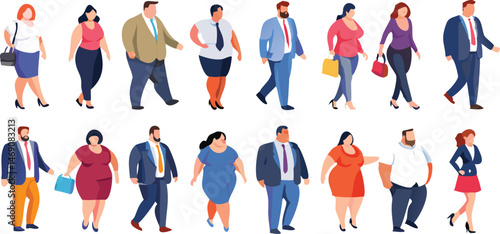 Body positive set of plus-size business people in diverse settings