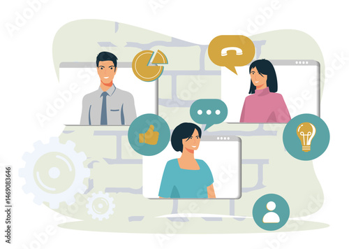 Online meeting with People and Communication Icons