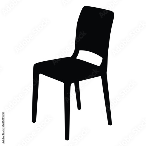 Black chair silhouette stands alone against a stark white backdrop, showcasing modern seating