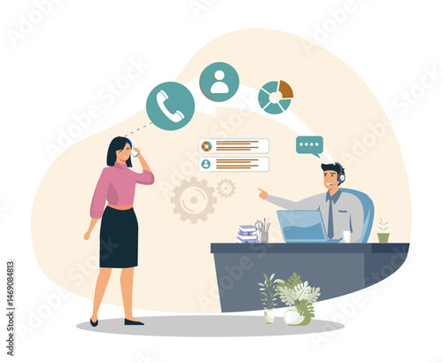 Customer Service Representative Assisting a Caller in a Supportive Environment.