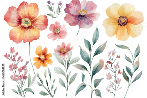 Wallpaper Mural Floral watercolor png elements isolated on white background perfect for wedding or craft design ideas Torontodigital.ca