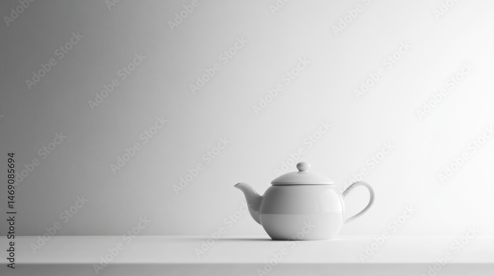 Simple white teapot on a plain white surface Simple white teapot on a plain white surface