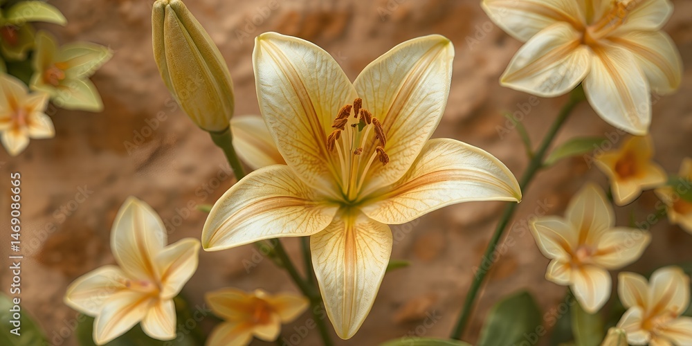Obraz premium Stunning Close Up of Pale Yellow Lilies Blooming in Garden Beautiful Floral Background
