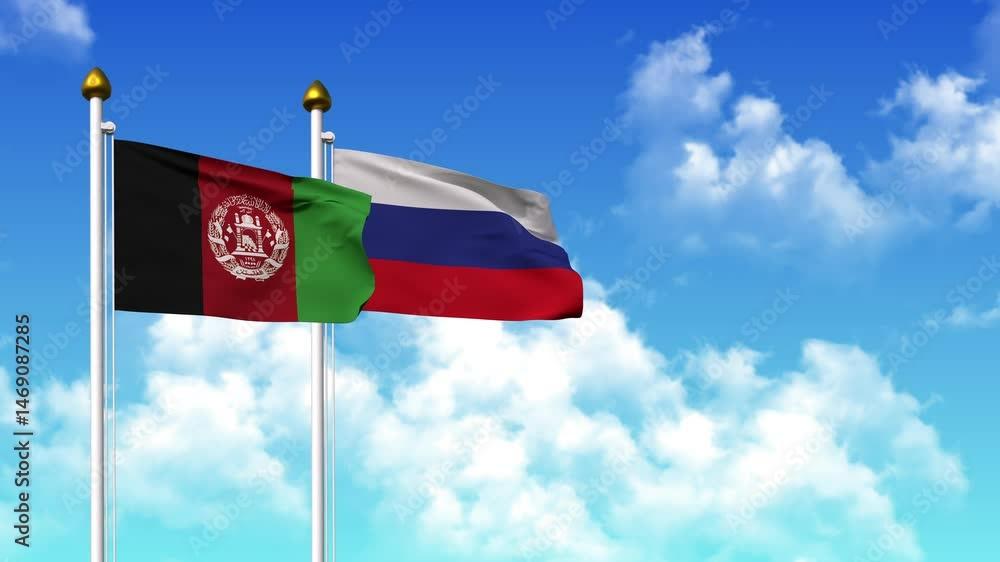 Waving flags of AFGHANISTAN and RUSSIA on pole included with alpha channel Waving flags of AFGHANISTAN and RUSSIA on pole included with alpha channel
