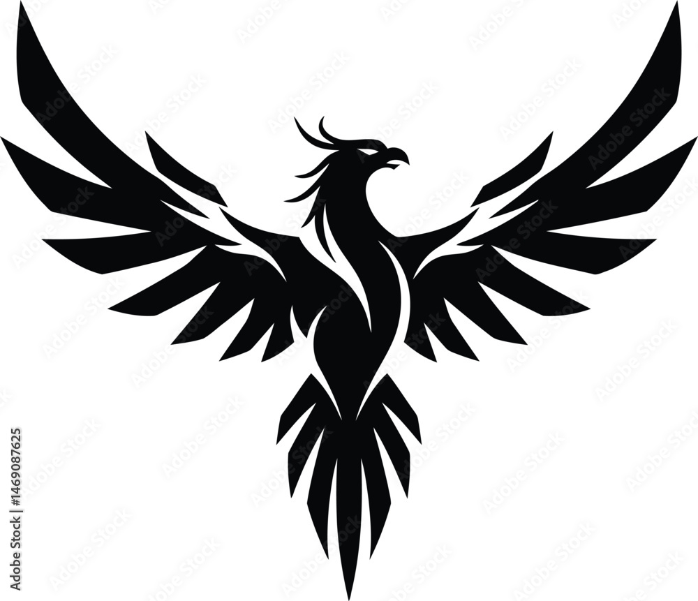 Fototapeta premium Minimalist Black and White Phoenix Vector