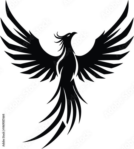 Minimalist Black and White Phoenix Vector