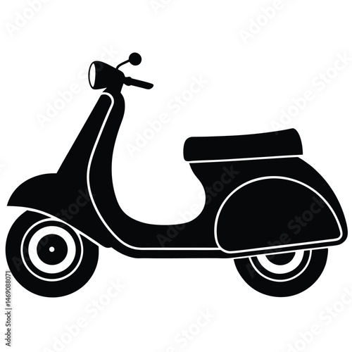 Simple black scooter icon shows a sleek retro style and timeless appeal