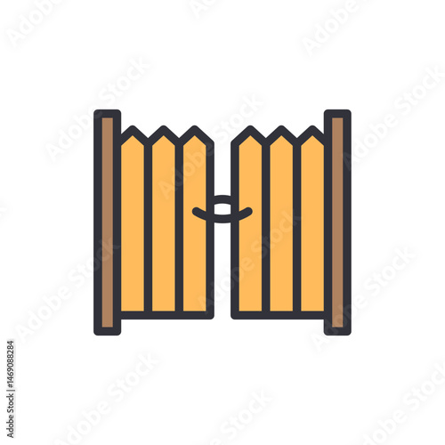 Stylized vector graphics showing vintage wooden fence entry isolated on White