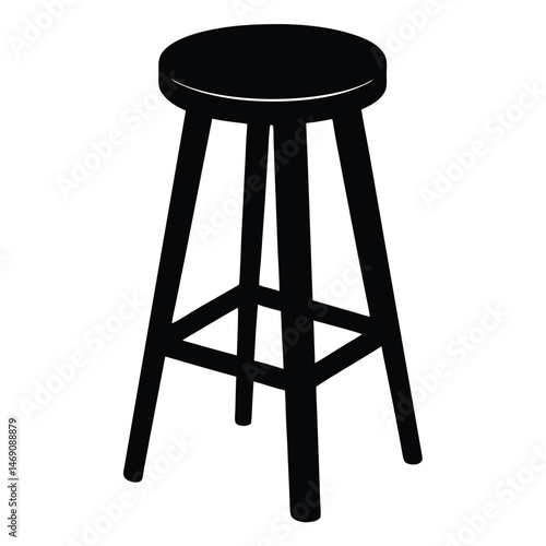 Solid black stool with round seat and four legs offers minimalist seating