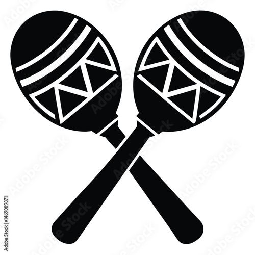 Two crossed maracas musical instrument with black and white color are shown here