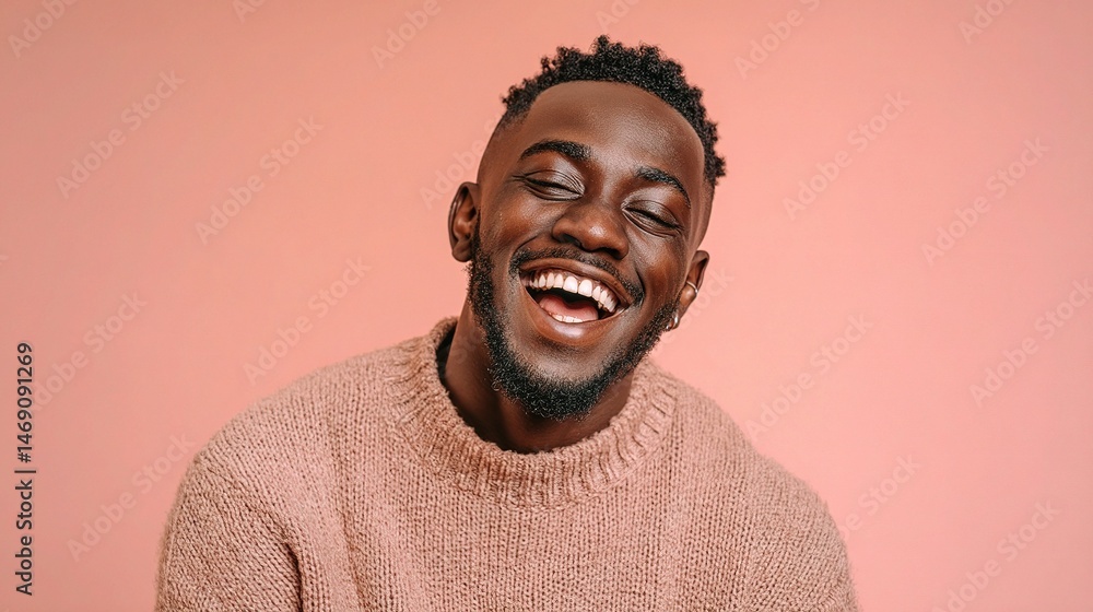 Obraz premium Joyful Young Man Laughing with Kind Expression at the Camera