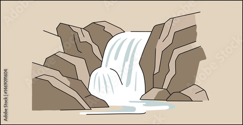 Minimalist Waterfall Line Art