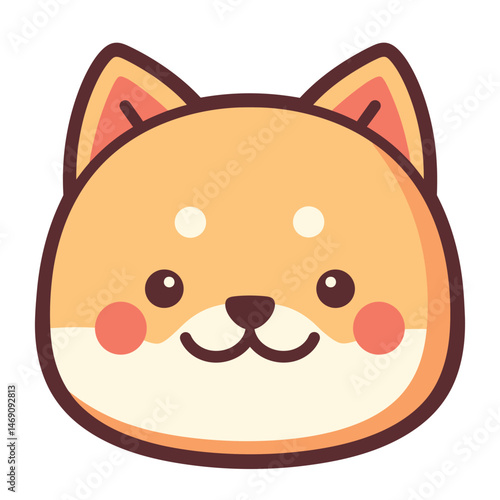 Cute Shiba Inu dog with soft smile and rounded features in cartoon style.