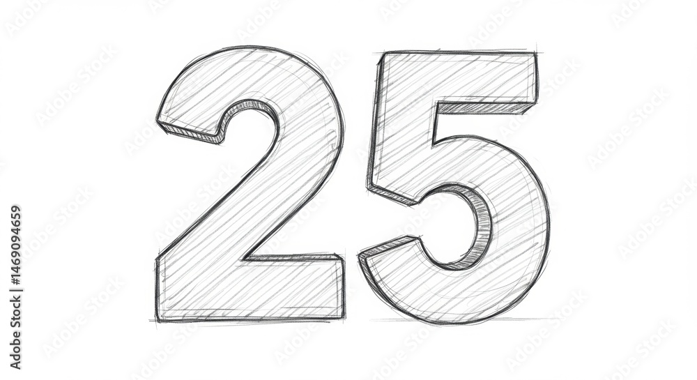 Naklejka premium Simple Sketch of the Number Twenty-Five