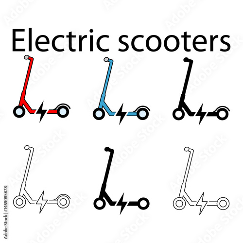Set of Electric scooter icon, flat eco friendly transport, vehicle vector illustration .