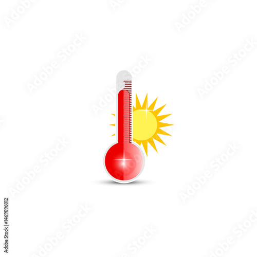 Hot Temperature Illustration – Summer Heat, Thermometer and Sun with Heatwaves