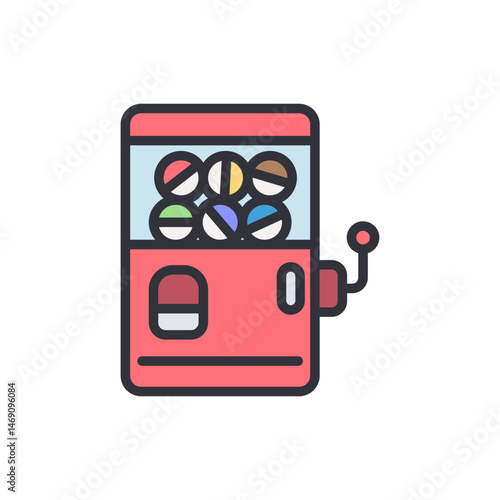 Retro Gumball Machine Vector Illustration with Various Candy Colors