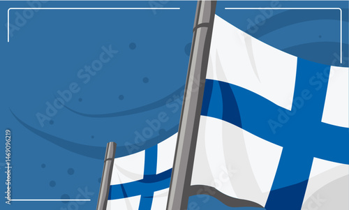 Finland National Day, waving flags on flagpoles – background, banner, vector illustration