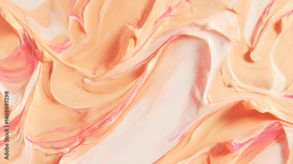 Obraz premium Creamy peach, pink, and white swirling abstract texture with flowing curves