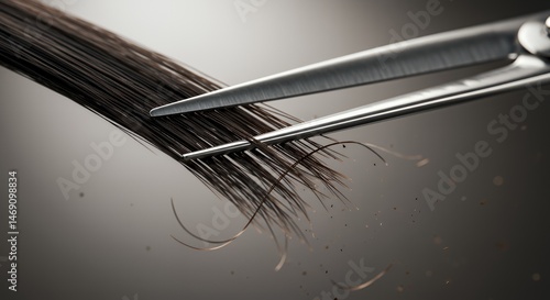 Precision Haircut: Hairdressing Scissors Cutting Brown Hair Close-up