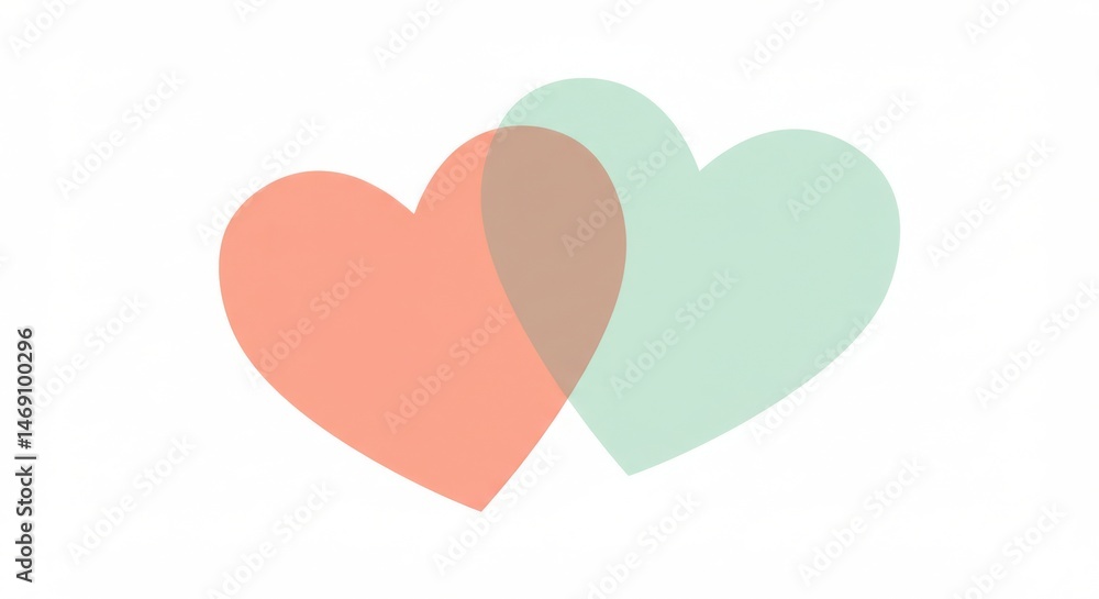 Two overlapping hearts in soft pastel colors. Two overlapping hearts in soft pastel colors.