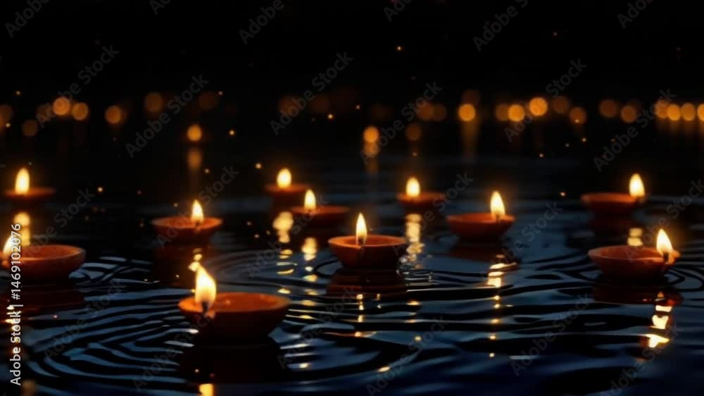 Floating Lights: A Serene Night Scene of Candles on Water. DIwali event concept. Floating Lights: A Serene Night Scene of Candles on Water. DIwali event concept.
