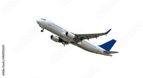 Isolated Commercial Airplane Taking Off Against White Sky