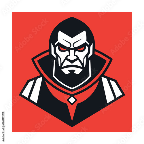 Vector illustration of a stylish evil vampire character with red eyes and a dark coat