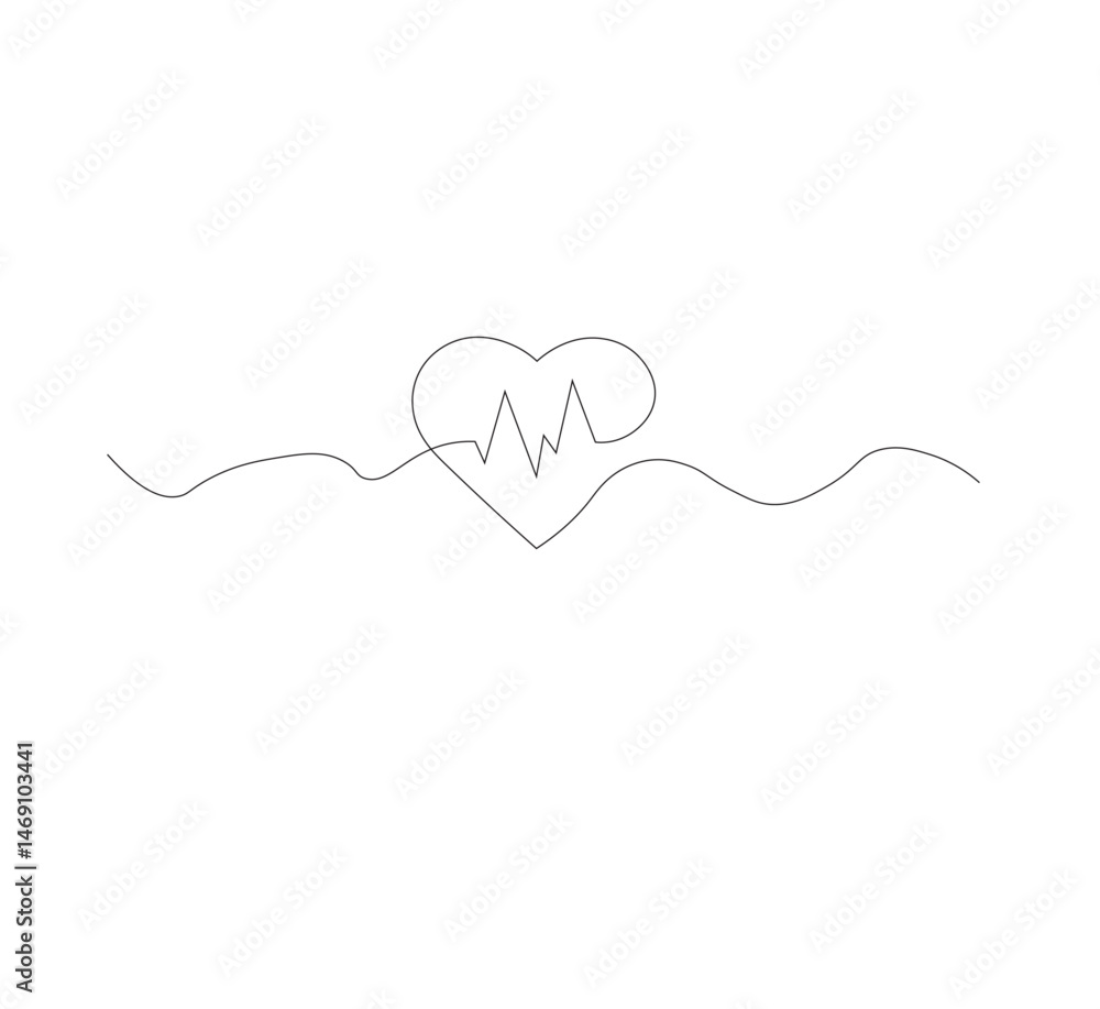 Fototapeta premium Continuous line drawing of heart with heartbeat. Pulse trace. Cardiogram icon. One line drawing. Vector illustration.