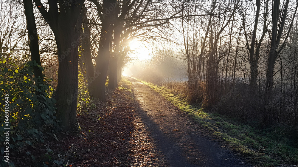 Fototapeta premium Sunlit Path Through Autumn Woods