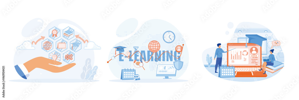 E-learning. Innovative online education concept. E-Learning. Digital Education. E-learning. Innovative online education concept. E-Learning. Digital Education.