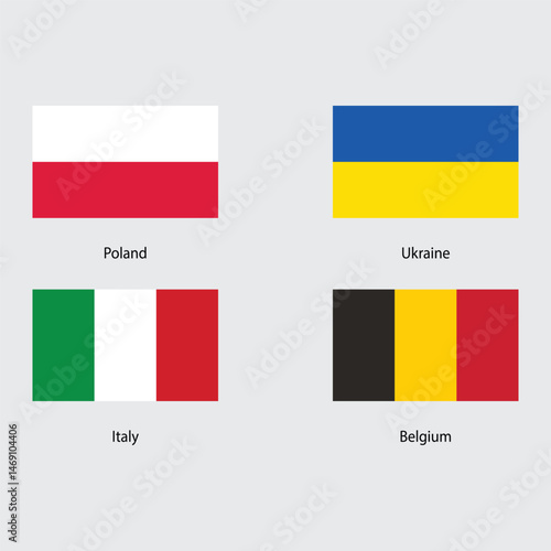 Collection of European Flags Poland Ukraine Italy Belgium