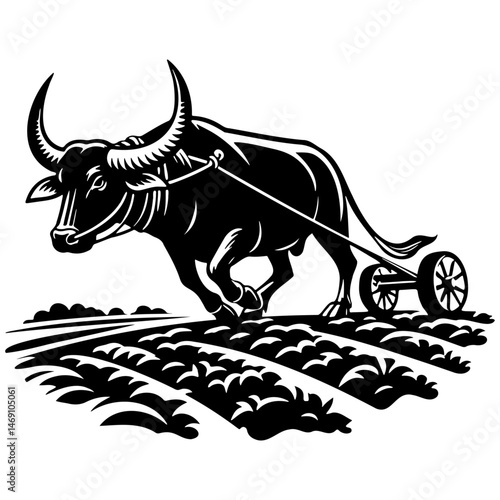 Carabao Plow Field Illustration.