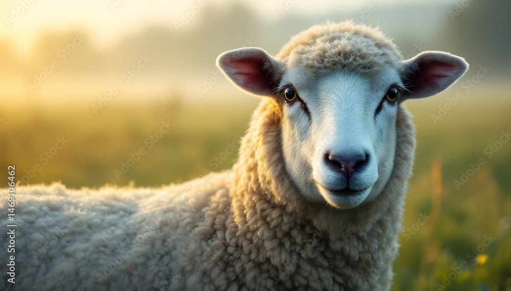 Obraz premium Single sheep standing in green field