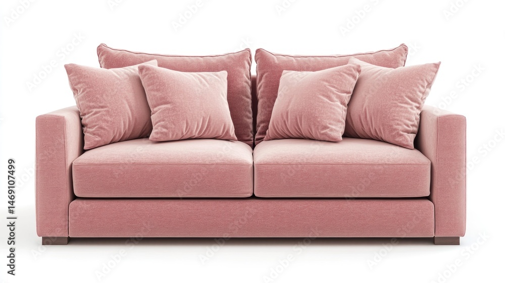 Fototapeta premium Modern blush pink sofa with plush cushions
