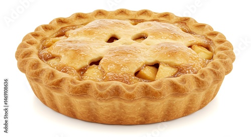 apple pie on a plate fresh from oven isolated white background